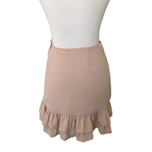 Tobi Blush Pink Swiss Dot Tiered Ruffle Chiffon Pom-pom Wrap Mini Skirt M - Picture 5 of 9